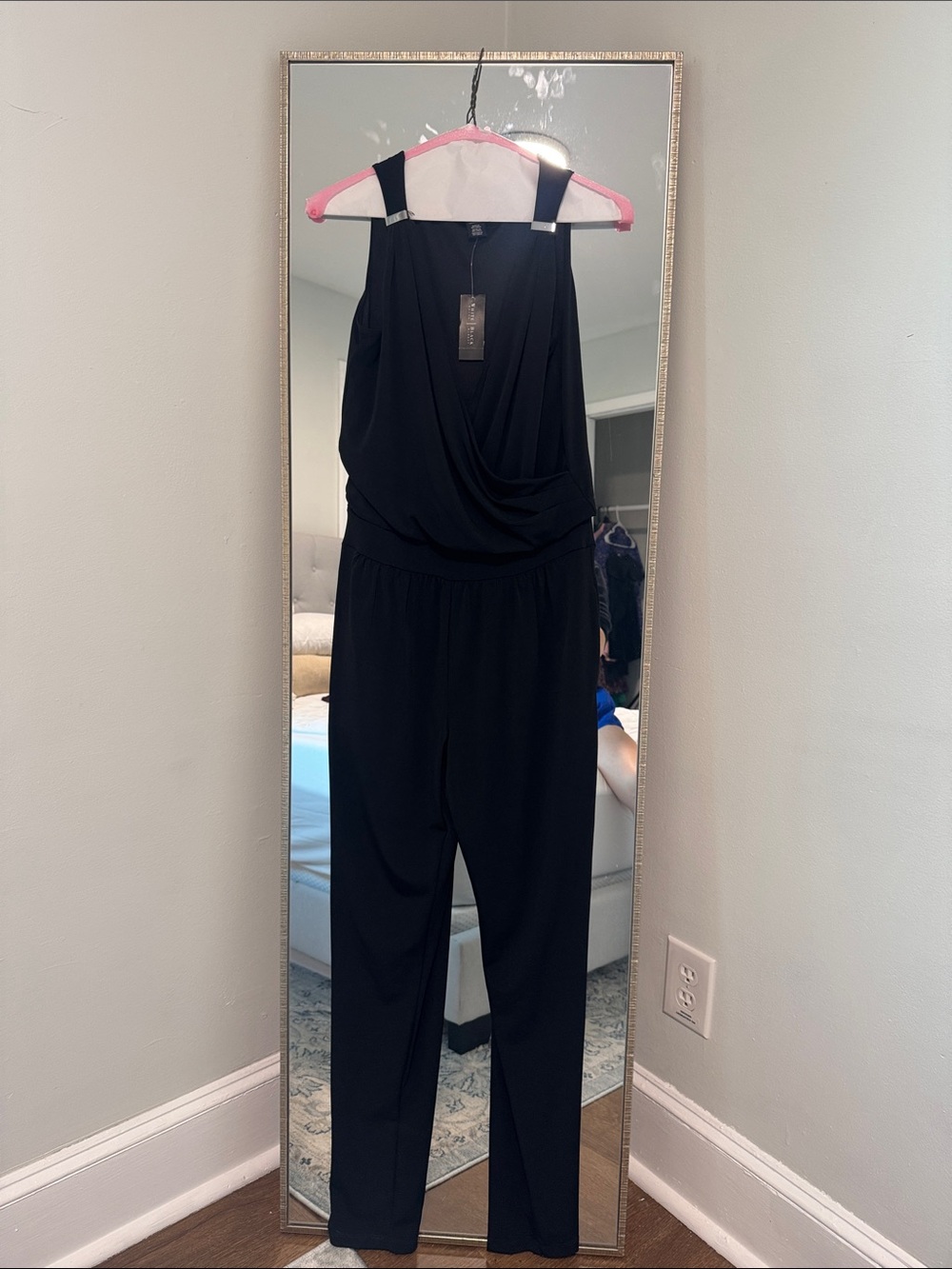 White House Black Market Black Draped V-Neck Sleeveless Jumpsuit